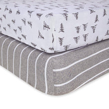 Load image into Gallery viewer, Burt's Bees Baby - Pine Forest &amp; Stripe Organic Cotton BEESNUG Fitted Crib Sheet 2 Pack