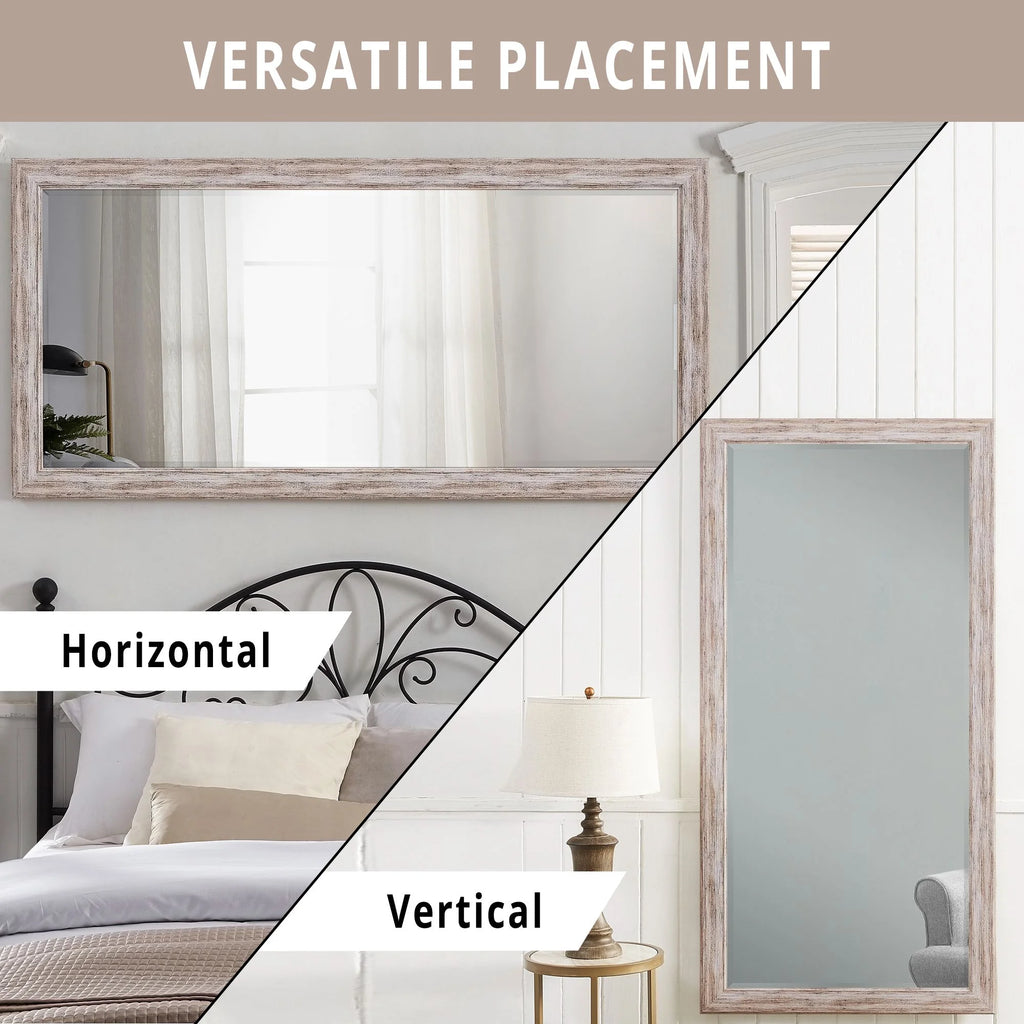 Large Farmhouse Mirror Farmhouse Bathroom Mirror Farmhouse Mirrors for Wall Decor Living Room Rustic Mirrors for Wall Decor Living Room Dressing Room Floor/Wall Mounted - Rustic, Distressed White