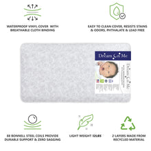 Load image into Gallery viewer, on Me Twinkle 5 88 Coil Crib and Toddler Mattress. Morning Mist Floral. Greenguard Gold Certified