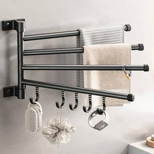 EAQ Towel Rack, Swivel Towel Rack Wall mounted?space Saving Towel holder?aviation Aluminium Towel Bar for Bathroom with Hooks