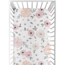 Load image into Gallery viewer, Sweet Jojo Designs Blush Pink, Grey and White Baby or Toddler Fitted Crib Sheet for Watercolor Floral Collection