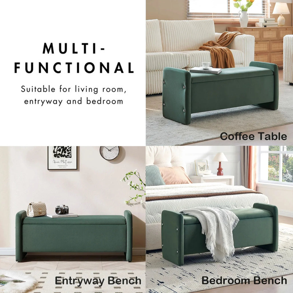 Pinmoco 44" Storage Ottoman Bench, Upholstered Entryway Bench with Storage End of Bed Bench for Bedroom& Living Room, Corduroy Gray