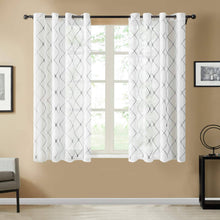 Load image into Gallery viewer, Top Finel Short Sheer Curtains 45 inch Length for Bathroom,Privacy White and Gray Embroidered Diamond Grommet Window Treatments Curtains for Living