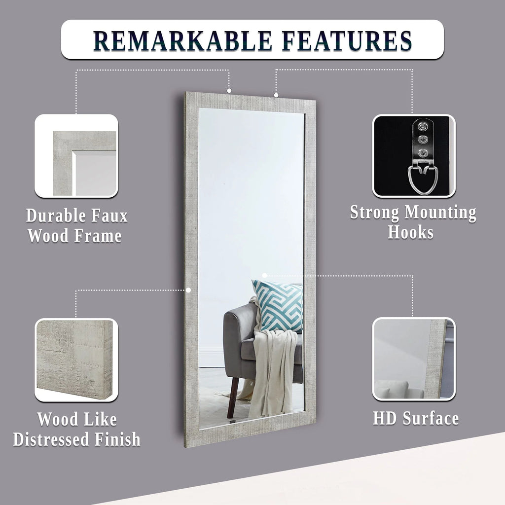 Large Farmhouse Mirror Farmhouse Bathroom Mirror Farmhouse Mirrors for Wall Decor Living Room Rustic Mirrors for Wall Decor Living Room Dressing Room Floor/Wall Mounted - Rustic, Distressed White