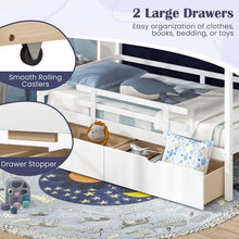 Load image into Gallery viewer, Twin House Bed with Storage Drawers &amp; Dustproof Tent, Solid Wood Montessori Bed Frame with House Roof &amp; Rails for Boys Girls Teens