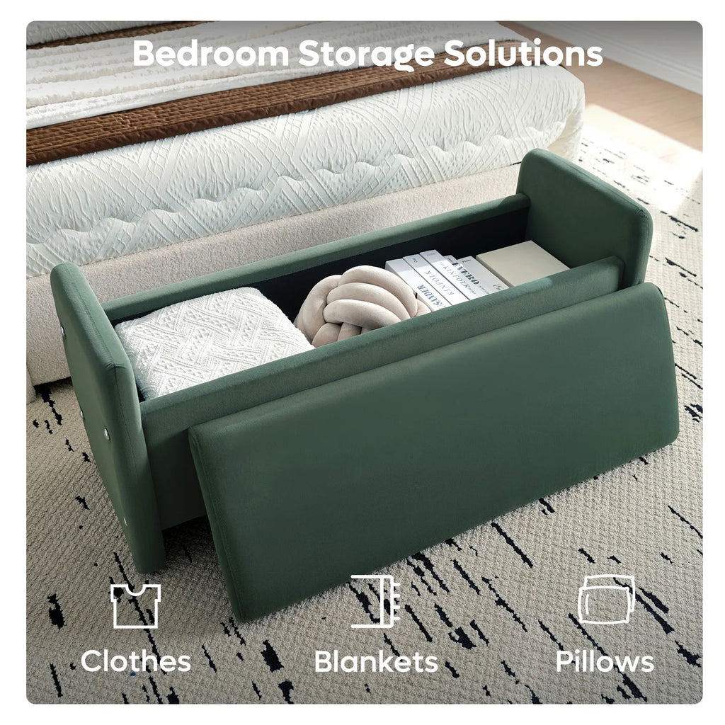 Pinmoco 44" Storage Ottoman Bench, Upholstered Entryway Bench with Storage End of Bed Bench for Bedroom& Living Room, Corduroy Gray
