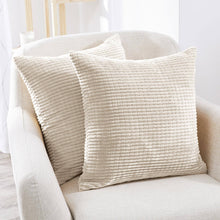 Load image into Gallery viewer, Deconovo Throw Pillow Covers Corduroy 18x18 inch Cream Stripe Pattern Square Soft Cushion Covers for Couch Bedroom Sofa Living Room Bed Chair Solid